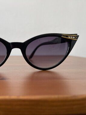 Black Cat Eye Sunglasses with Gold Stud Detail